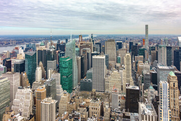 Fototapeta premium Aerial view of New York City Manhattan with skyscrapers and streets.