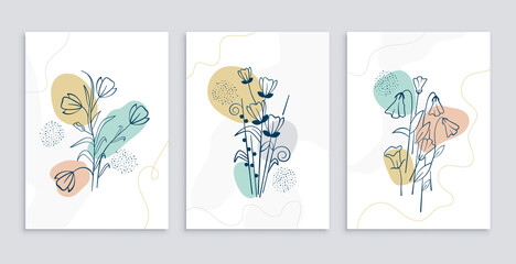 minimal floral decorative posters set design