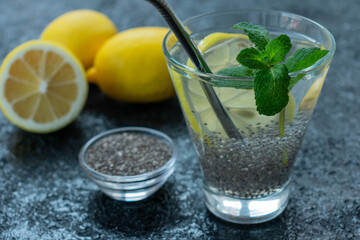 Slimming water with lemon and chia seeds.
