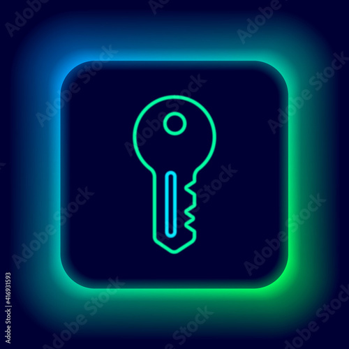 Glowing Neon Line House Key Icon Isolated On Black Background Colorful Outline Concept Vector Wall Mural Vector V