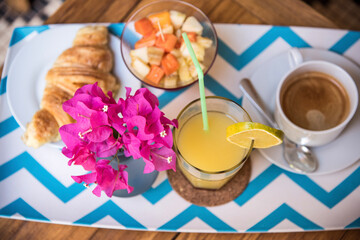 Obraz na płótnie Canvas Healthy colorful food tray with breakfast