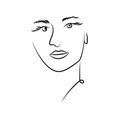 Modern Abstract Face Portrait. Linear Ink Brush. Line Art Current Contemporary Continuous Cubism Painting. Fashion Style Black And White Abstraction Poster