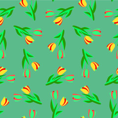 Fototapeta na wymiar Vector tulips with leaves seamless pattern.