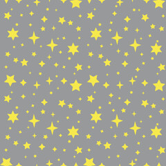 Monochrome seamless pattern with yellow stars on gray background. Stock vector illustration.