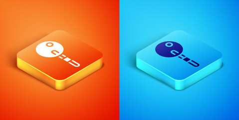 Isometric Lollipop icon isolated on orange and blue background. Food, delicious symbol. Vector.