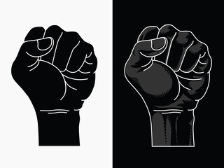 Raised fist power black lives matter outline, transparent background clipart drawing
