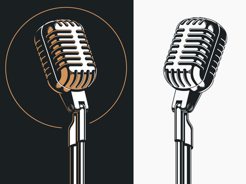 Standing singer microphone drawing illustration clipart with transparent background