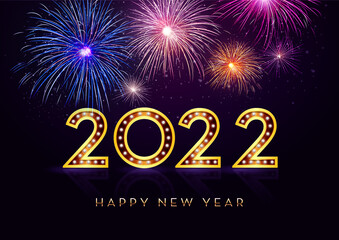 2022 golden decoration holiday on a green background. Happy new year 2022 holiday. Shiny party background. Gold foil balloons numeral 2022 with realistic festive objects, glitter gold confetti and