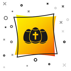 Black Easter egg icon isolated on white background. Happy Easter. Yellow square button. Vector.