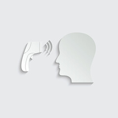 Temperature measuring sign. Infrared contactless thermometer icon. Covid-19 fever icon	
