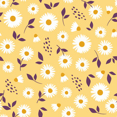 Floral pattern with camomile Cute pattern with small flowers. Vector