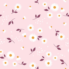 Floral pattern with camomile Cute pattern with small flowers. Vector