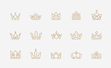 Abstract minimal thin line crown icon set - Editable Stroke