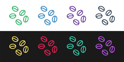 Set line Coffee beans icon isolated on black and white background. Vector.