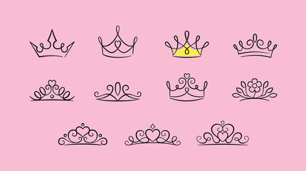 Estores personalizados com sua foto Cute princess crown icon set - Editable Stroke