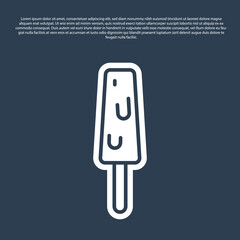 Blue line Ice cream on stick icon isolated on blue background. Sweet symbol. Vector.