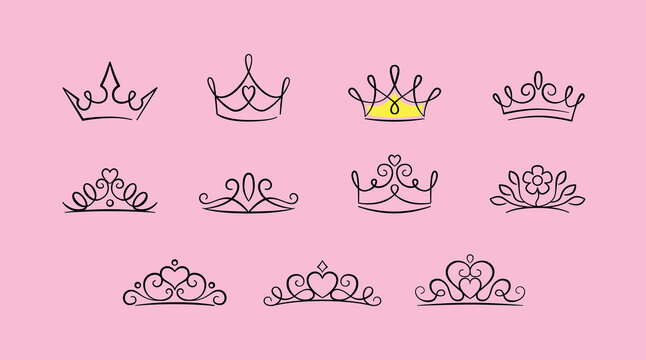 Cute princess crown icon set - Editable Stroke