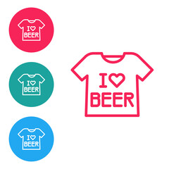 Red line Beer T-shirt icon isolated on white background. Set icons in circle buttons. Vector.