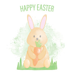 Watercolor happy easter day with bunny and carrot