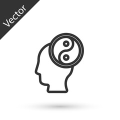 Grey line Yin Yang symbol of harmony and balance icon isolated on white background. Vector.