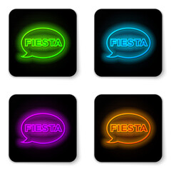 Glowing neon line Fiesta icon isolated on white background. Black square button. Vector.