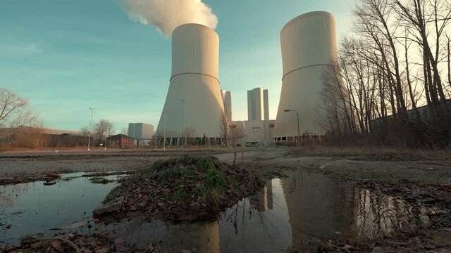 View Of A Working Coal Burning Power Plant At An Industrial Zone