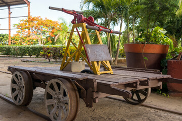 The vintage railroad cart used for repairs in the tracks, Cuba