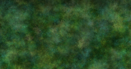 Fototapeta na wymiar ドットパターンがランダムに散らばるグランジ壁紙、濃い緑