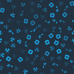 Set Computer network, Police badge, Folder tree and Two crossed hammers on seamless pattern. Vector.