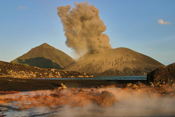 active volcano Tavurvur, Papua New Guinea, steaming water