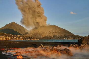 active volcano Tavurvur, Papua New Guinea, steaming water
