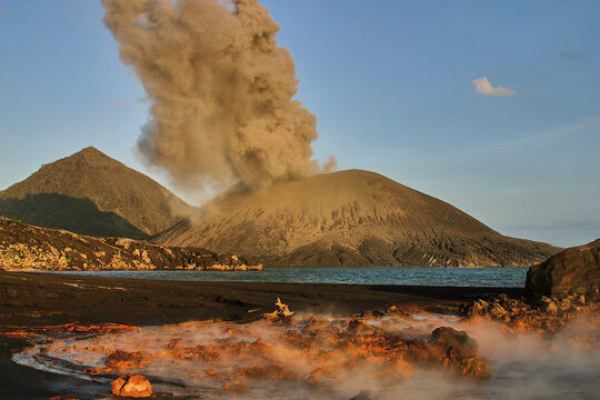active volcano Tavurvur, Papua New Guinea, steaming water