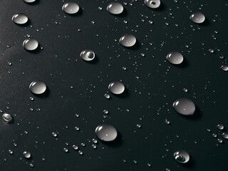 Water drops on grey background.