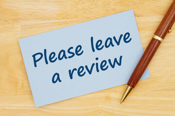 Please leave a review message on blue paper index card with pen