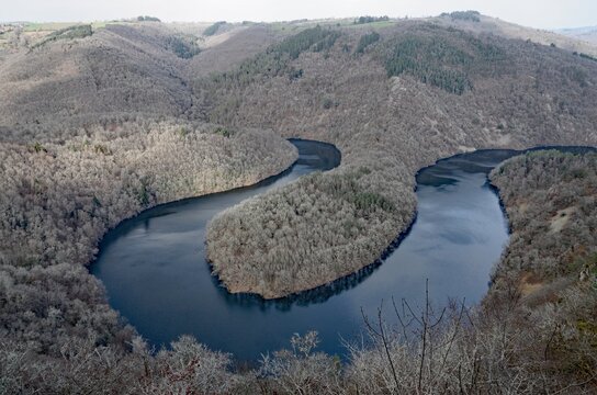 Overlooking view of the meander of a river in France