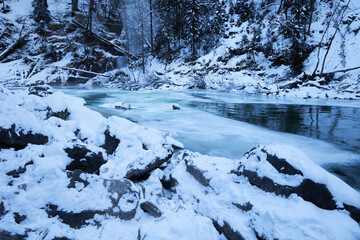 snow covered river bed winter