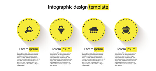 Set Hand settings gear, Sales funnel with, Password protection and Coal mine trolley. Business infographic template. Vector.