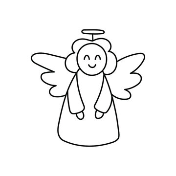 Easter doodle, cute angel, linear vector illustration. hand drawn style symbols and objects, simple, black drawing for sticker, decor, postcard, icon, coloring page, logo, banner