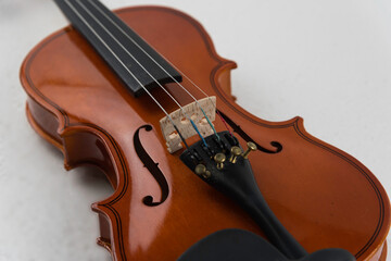 Violin and viola put on white background,During the practice break time to prepare For the concert.