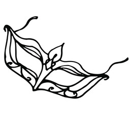Sexy graceful mask for woman, carnival girl, costume party, Valentine's Day, theater. Hand drawn by black pen on white background, isolated. For clothing stores, costumes, ballroom parties, sex shops.