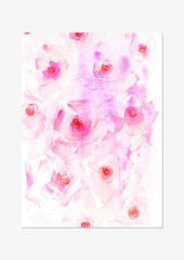 Hand drawn watercolor rose flowers in temder pink and red colors on grunge abstract background