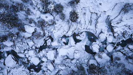 Winter scene aerial snow covered