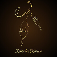 Vector Illustration of Golden Ramadan Kareem Line Art Drawing. Good for Greeting Card, Cover, Poster, Banner, Invitation, and others.