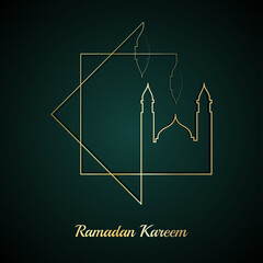 Vector Illustration of Golden Ramadan Kareem Line Art Drawing. Good for Greeting Card, Cover, Poster, Banner, Invitation, and others.
