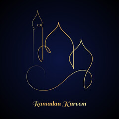 Vector Illustration of Golden Ramadan Kareem Line Art Drawing. Good for Greeting Card, Cover, Poster, Banner, Invitation, and others.