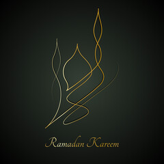 Vector Illustration of Golden Ramadan Kareem Line Art Drawing. Good for Greeting Card, Cover, Poster, Banner, Invitation, and others.