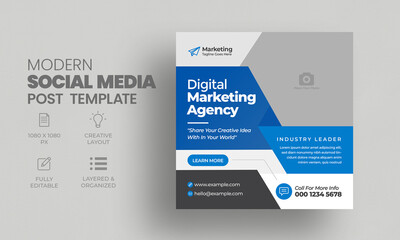 Digital business marketing social media post template with web banner and square flyer