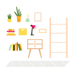 Vector illustration of furniture and interior items isolated on white background.