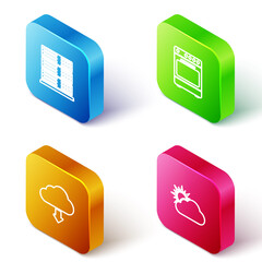 Set Isometric line Server, Data, Web Hosting, Oven, Cloud download and Sun and cloud weather icon. Vector.