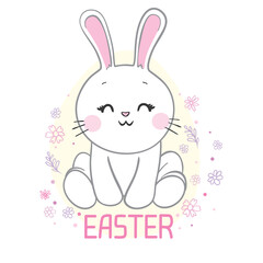 Smiling and Happy Easter Rabbit, or Easter Bunny holding